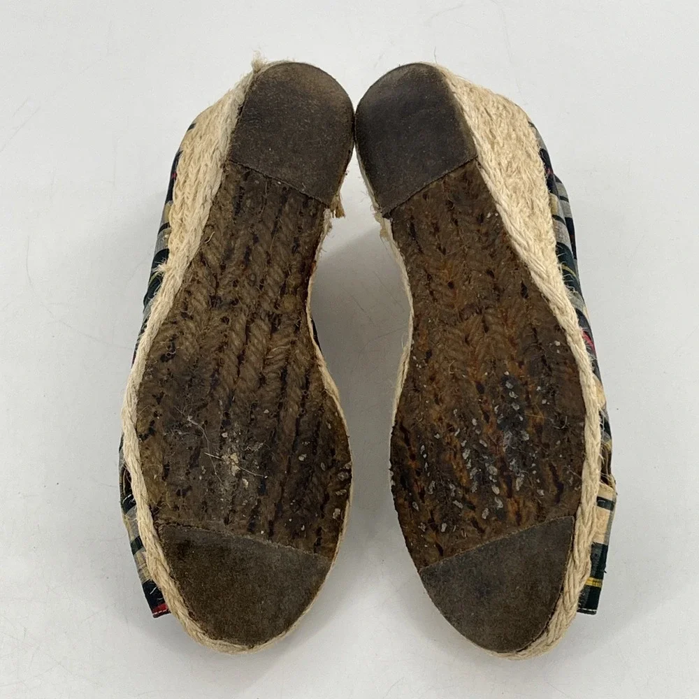 Ralph Lauren Womens Shoe Espadrille Wedge Plaid Peep Toe Shantung Silk Cecilia 6